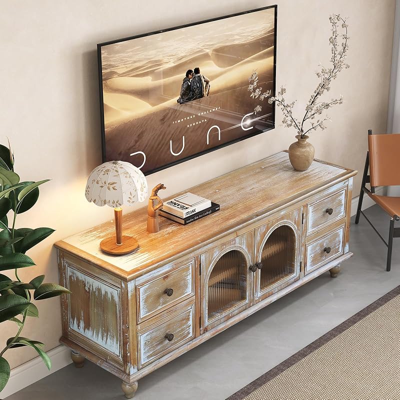 LKTART 60" Solid Wood TV Stand,Entertainment Center with Storage Drawers image 5