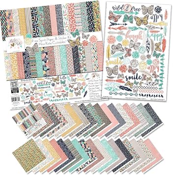 Miss Kate Cuttables Paper & Sticker Kit - Free Spirit - 17 Double-Sided 12x12 Papers with 33 Designs & 1 8X12 Sticker Sheet - Scrapbooking Card Making Crafting