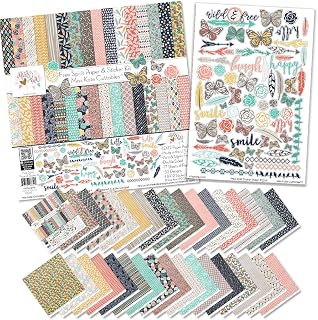 Miss Kate Cuttables Paper & Sticker Kit - Free Spirit - 17 Double-Sided 12x12 Papers with 33 Designs & 1 8X12 Sticker Sheet - Scrapbooking Card Making Crafting