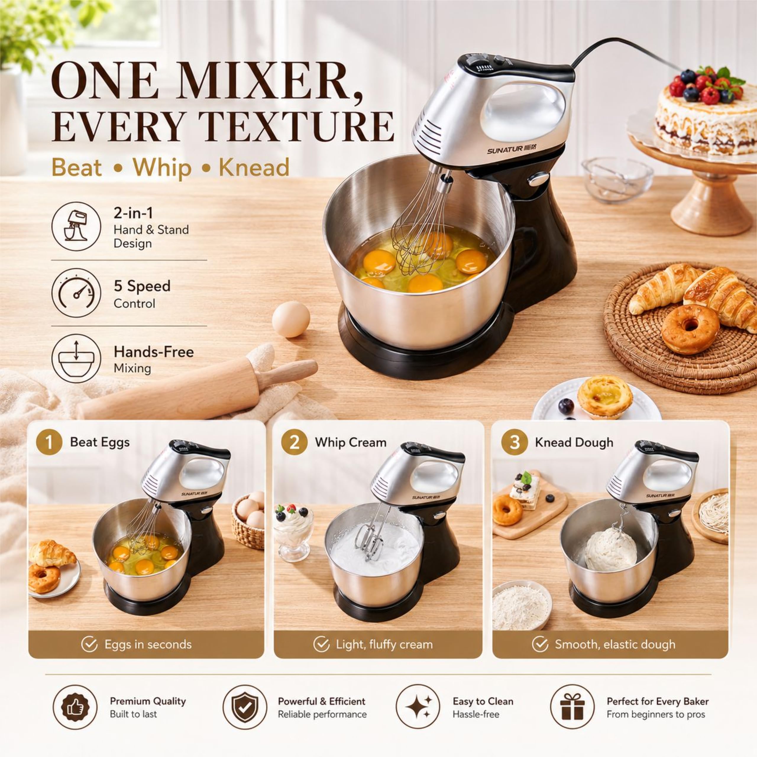 Mezclador de mesa (300 W, mezclador de huevo, batidora, batidora eléctrica, crema para whisk)