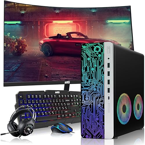 HP Gaming PC Desktop Computer – AMD Pro A10-9700,RX 550 Graphics,8GB RAM,1TB SSD,27 Inch Curved Monitor,RGB Keyboard with AI Copilot,Mouse,2X ARGB Fan WiFi,RGB Headphone,Windows 11(Renewed)
