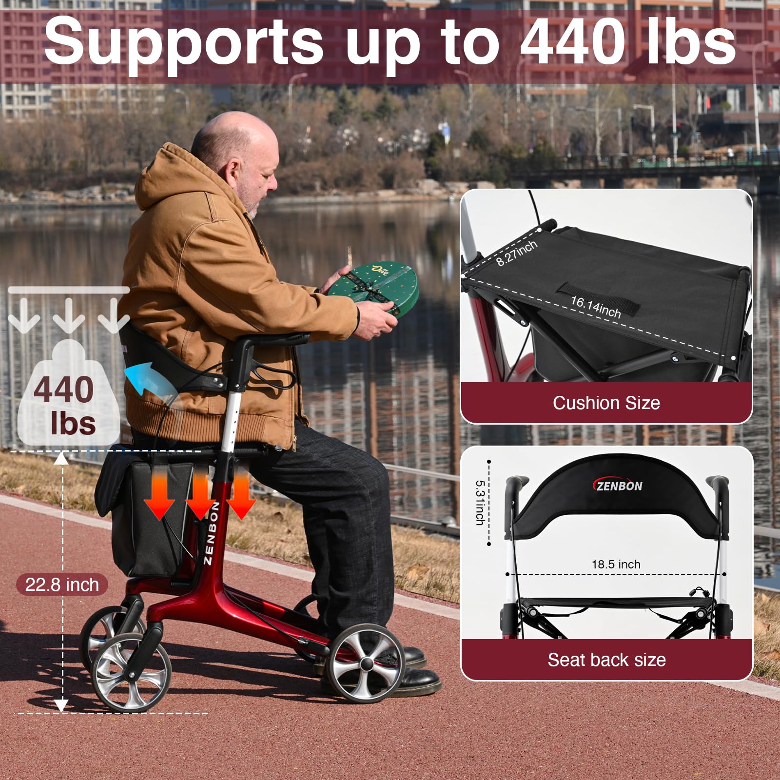 Deambulatore Carbonio Ultralight 5,5 kg: Rollator 4 Ruote Pieghevole e Leggero con Sedile Deambulatore in carbonio per Anziani - Rollator Pieghevoli Leggeri per Viaggi nel Bagagliaio e in Aereo