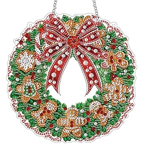 Hanging Diamond Art Kits for Adults Pendant Christmas, Special Shaped Crystal DIY Diamond Painting Kit, Acrylic Board Wreath Pendants Double Sided, Home Decor 7.48 x 7.32 Inch D226