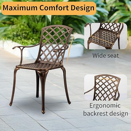 Miniatura 5 de VINGLI Juego de 2 sillas de comedor para exteriores, muebles de aluminio fundido, sillas de exterior de aluminio para patio trasero, junto a la