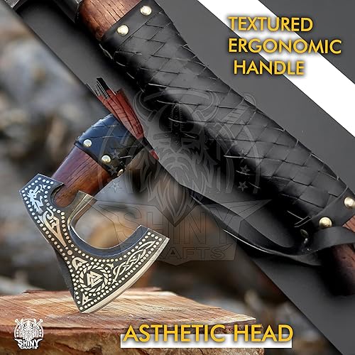 Miniatura 2 de SHINY CRAFTS - Hacha vikinga barbuda, hacha de madera de valknut para regalo de cumpleaños, hacha vikinga real, hacha barbuda, hacha real,