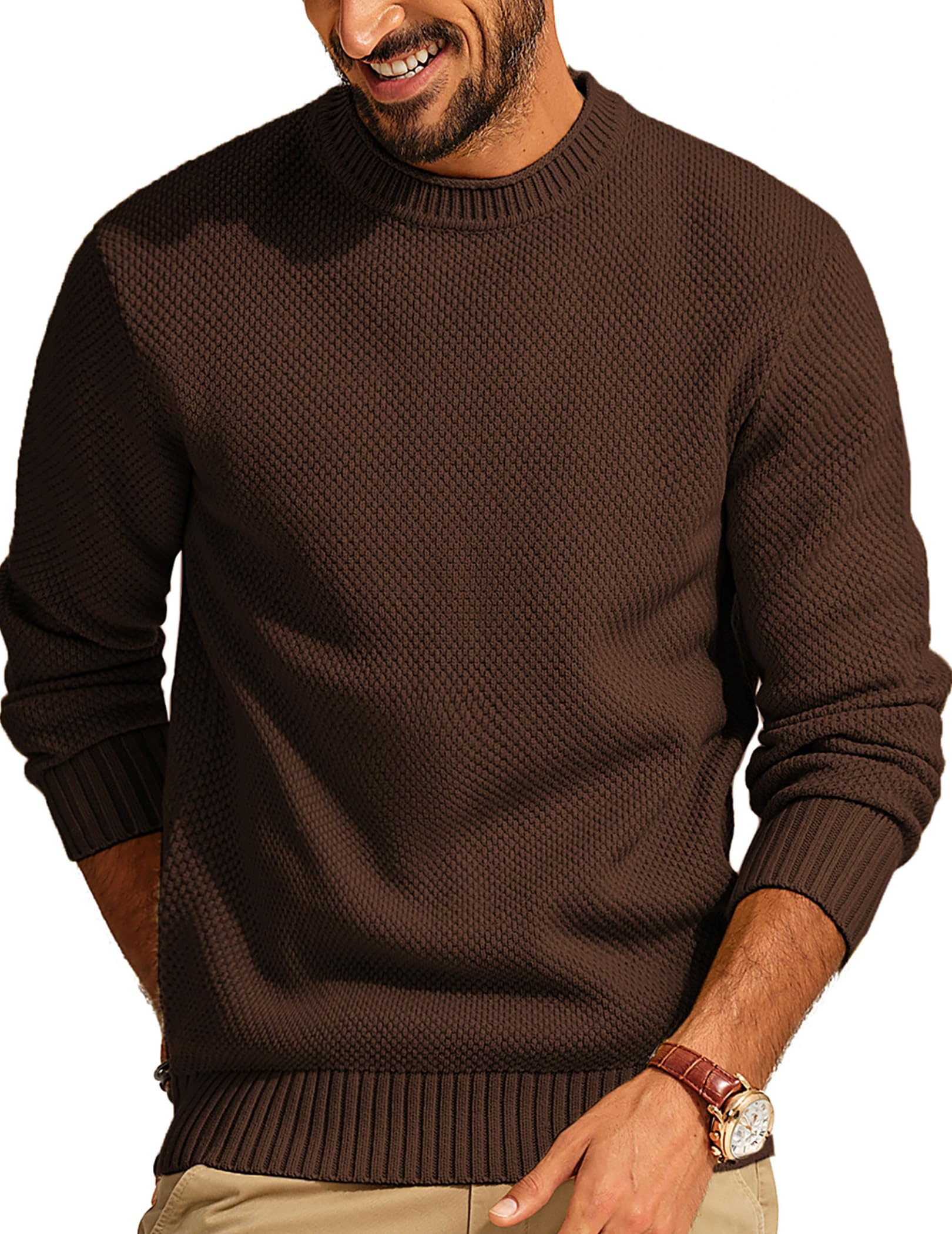PJ PAUL JONES Mens Sweater Waffle Knit Crewneck Slim