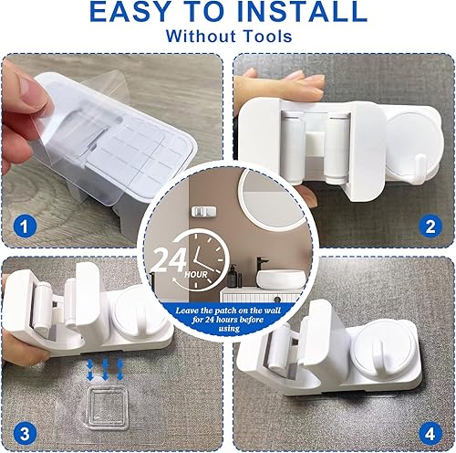 Miniatura 4 de Ganchos utilitarios para escobas y trapeadores, paquete de 4, soporte de pared autoadhesivo para baño, cocina, garaje, lavandería, almacenamiento