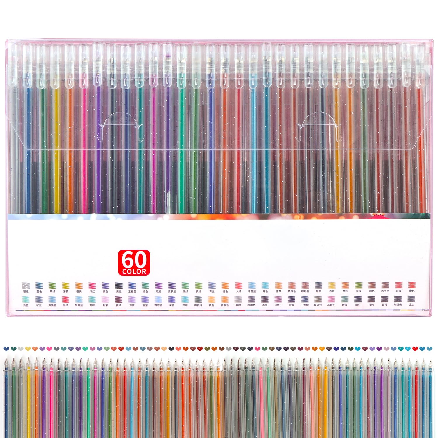 MOTIBACK 60 Pack Glitter Gel Pens Set60 Colors Sparkle Gel Pens in Canvas Bag for Adult Coloring Book Drawing Crafts Scrapbooks Journaling All Ages