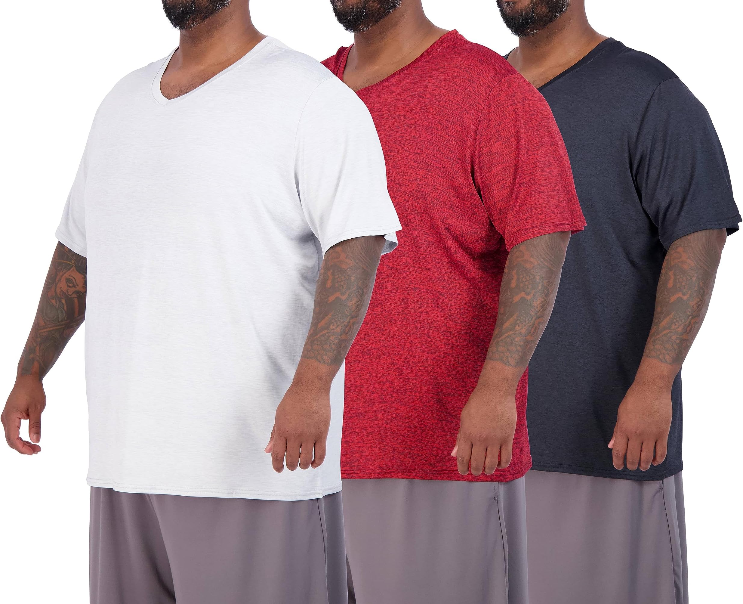 3 Pack: Mens Big and Tall Tech Stretch Short Sleeve Quick Dry Fit T-Shirt Wicking Active Athletic Gym Top Plus Size Clothes Lounge Sleep Running V Neck Workout Tee- Set 5, 4X