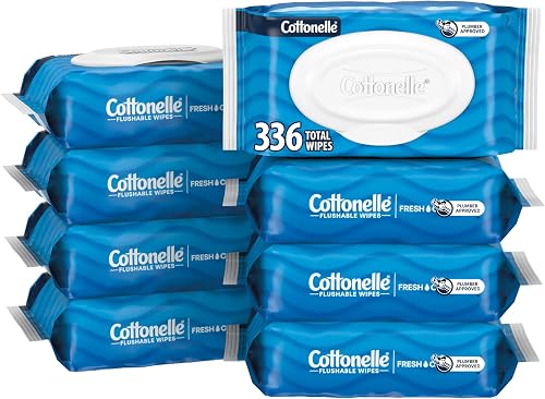 Cottonelle Fresh Feel Flushable Wet Wipes, Adult Wet Wipes, 8 Flip-Top Packs, 42 Wipes Per Pack (336 Total Wipes)