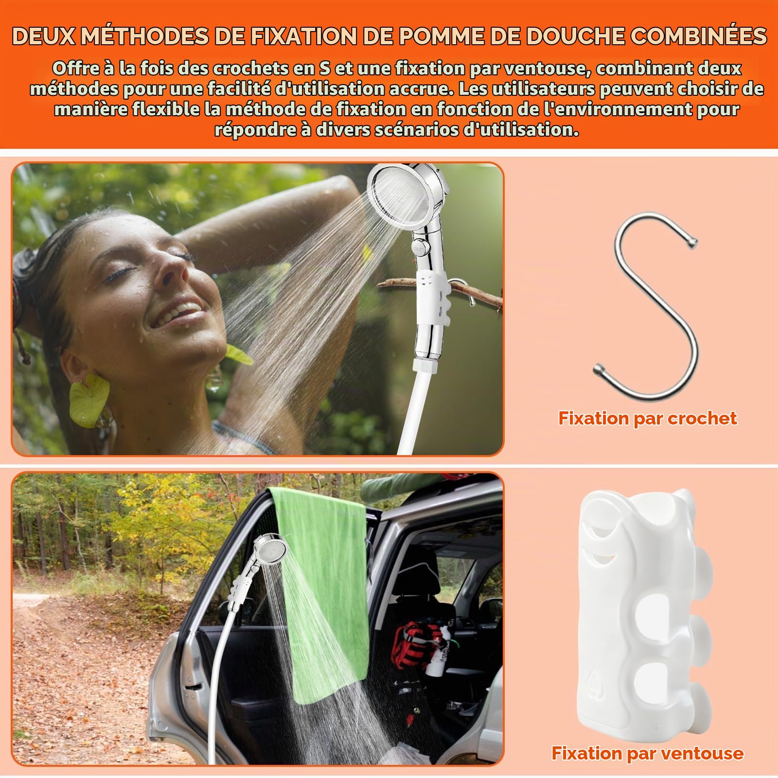 Nikou Kit Douche de Camping, Douche Portable avec Pompe, 6000mAh Chauffe Eau Mobile avec Écran Intelligent, Électrique Rechargeable, Pommeau Réglable et Tuyau, pour Extérieure, Camping, Randonnée