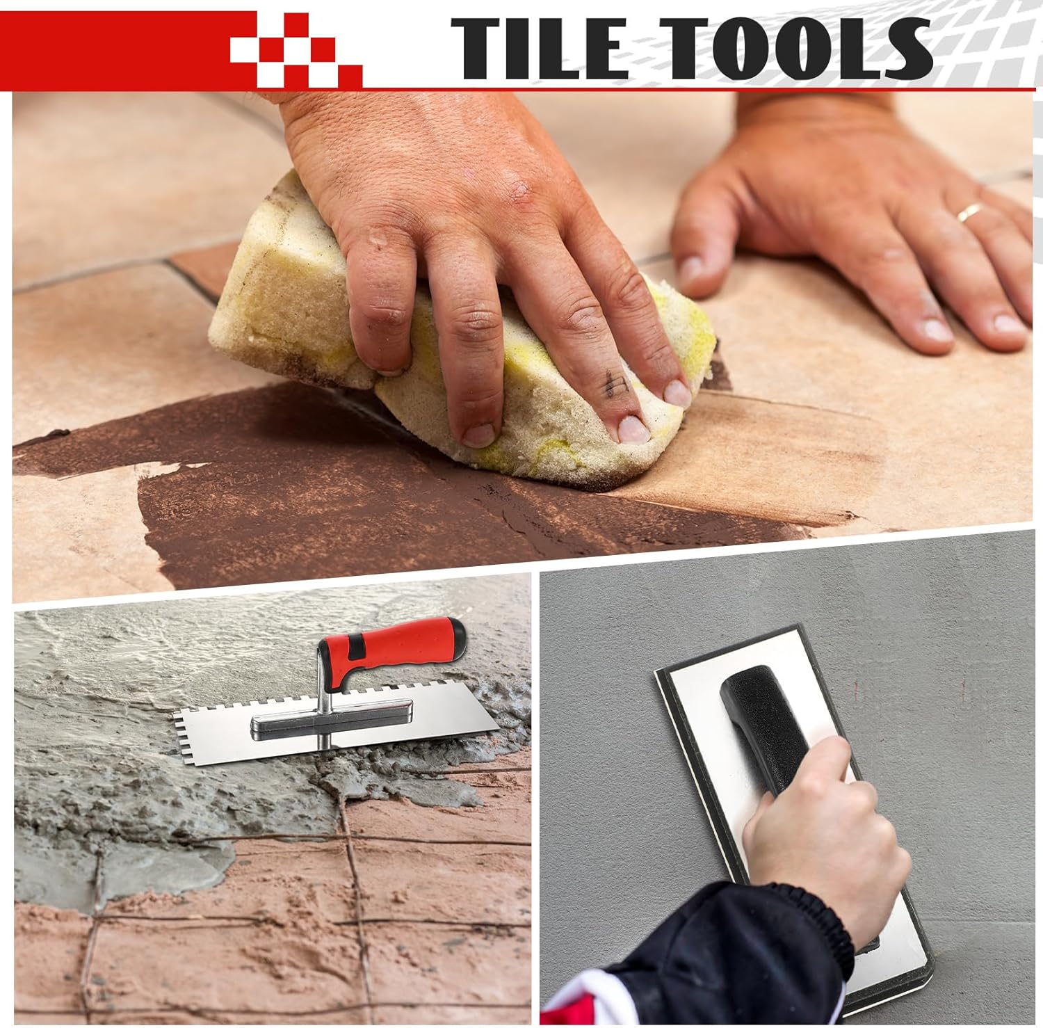 Leinuosen 6 Pcs Tile Tools Set, Tile Trowel Concrete Tool Steel Square Notch Trowel Set Plus Rubber Grout Float and Grout Float Sponge for Tiling Installation Grouting thumbnail