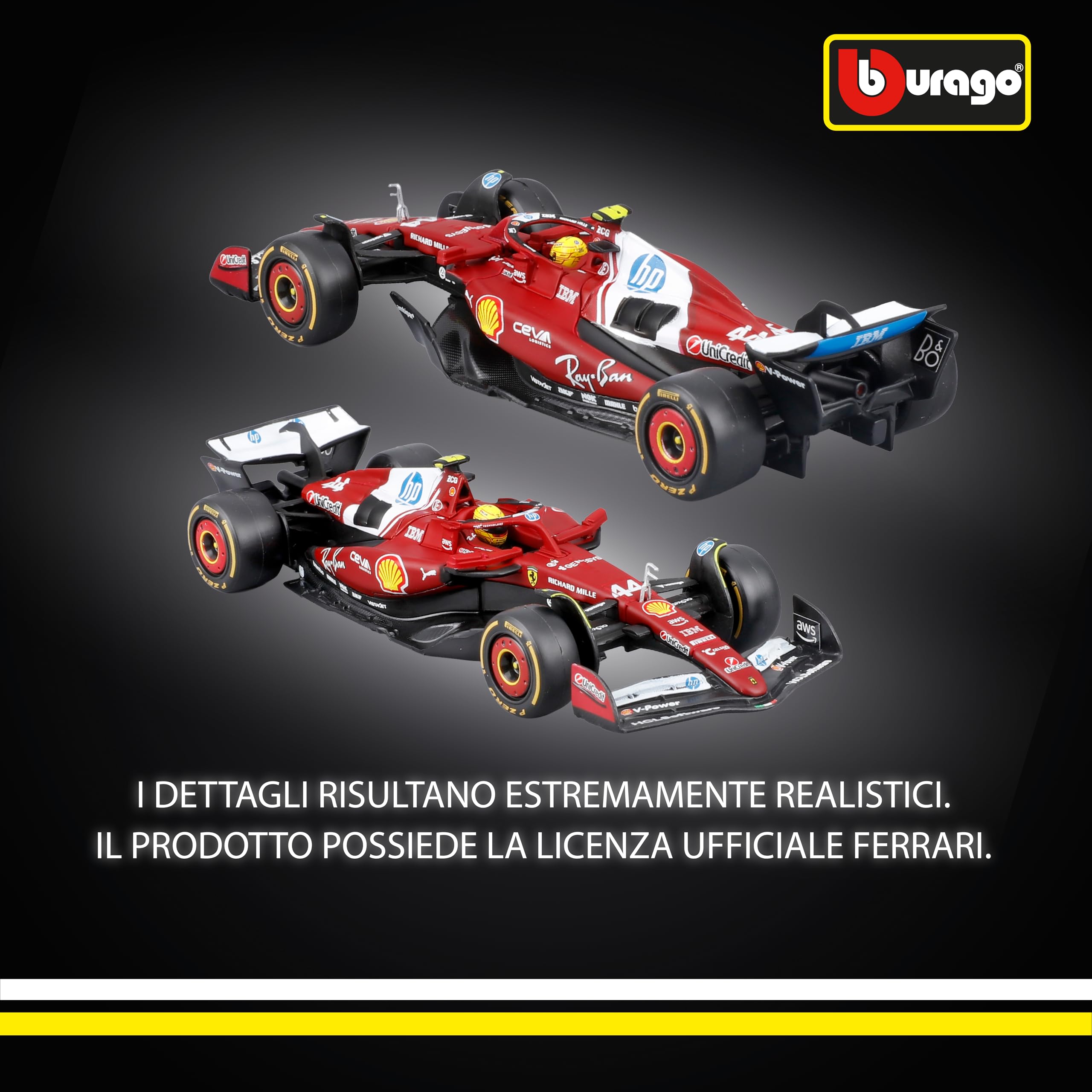 Bburago Ferrari SF-25 F1 2025 #44 Hamilton Diecast 1:43 Replica Dettagliata Teca Basetta Licenza Ufficiale Ferrari
