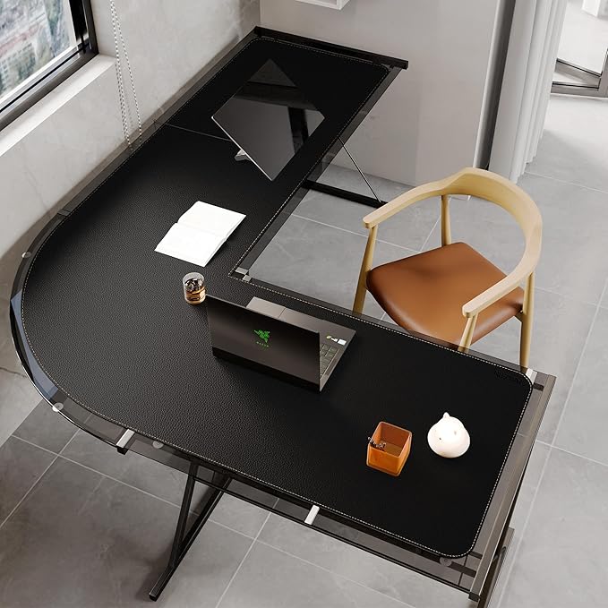 MAIDERN Escritorio L 152x190cm Negro Alfombrilla Cuero Sintético miniatura 6
