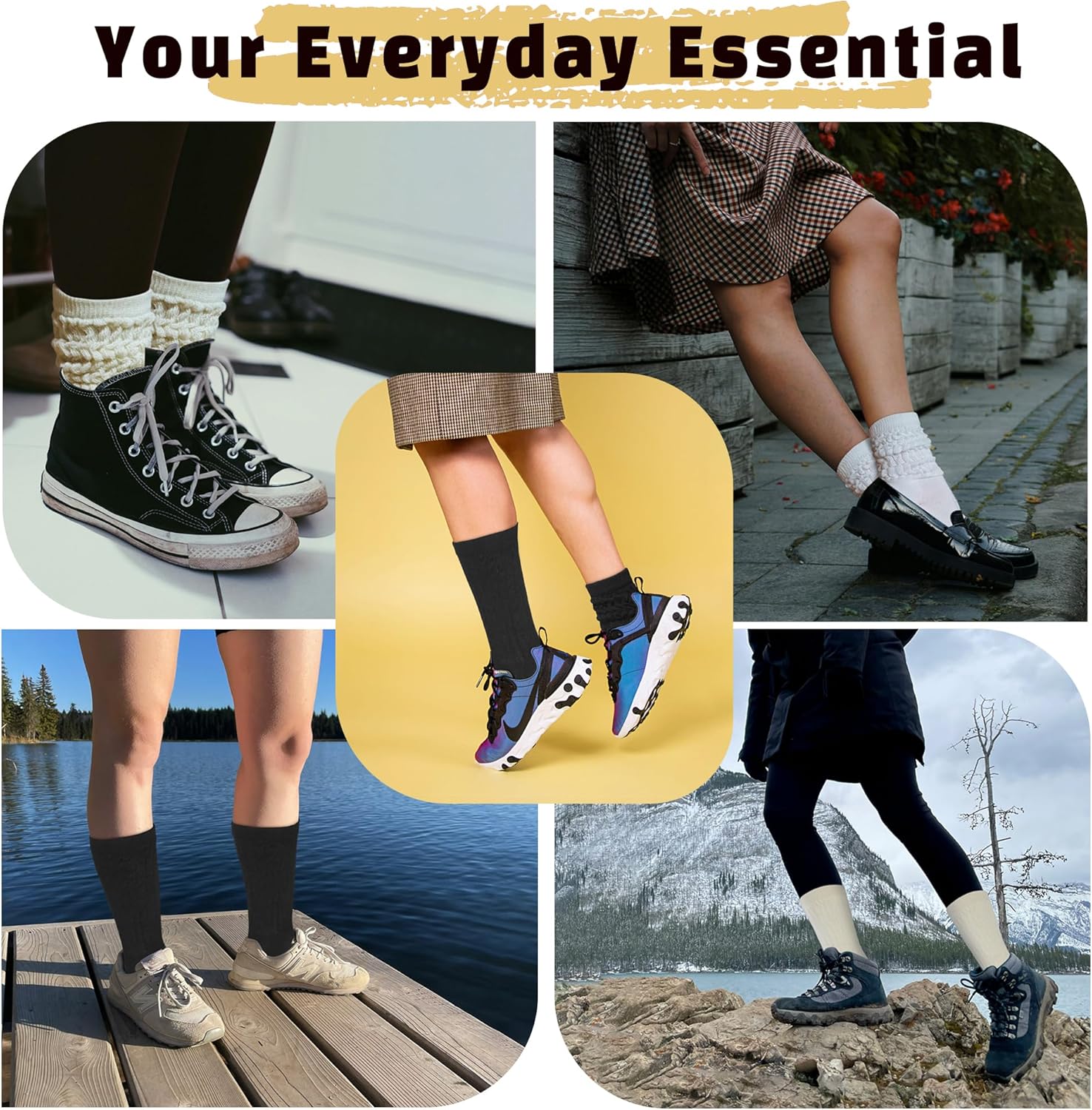 YEJIMONG Women's Cotton Slouch Socks 3 Pairs – Soft Ribbed Scrunch Boot Crew Socks, Size 5-11 - Image 5