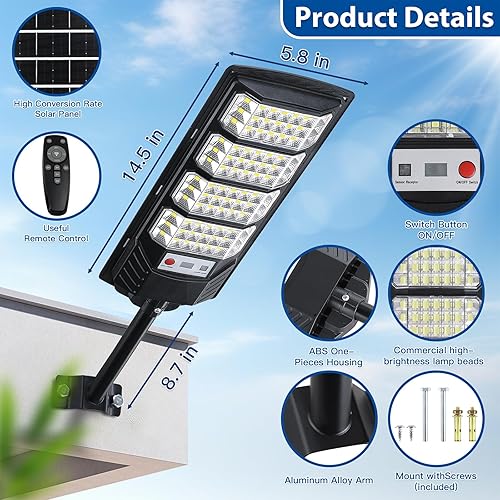 Miniatura 5 de Paquete de 4 luces solares para exteriores, impermeables, 6500 K, luces LED con sensor de movimiento, luces de inundación solares del atardecer al