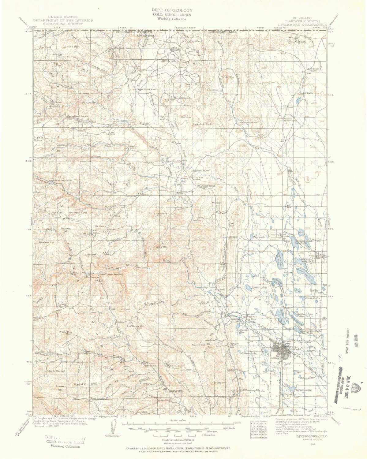 YellowMaps Livermore CO topo map, 1:125000 Scale, 30 X 30 Minute, Historical, 1907, Updated 1954, 20.8 x 16.6 in - Paper