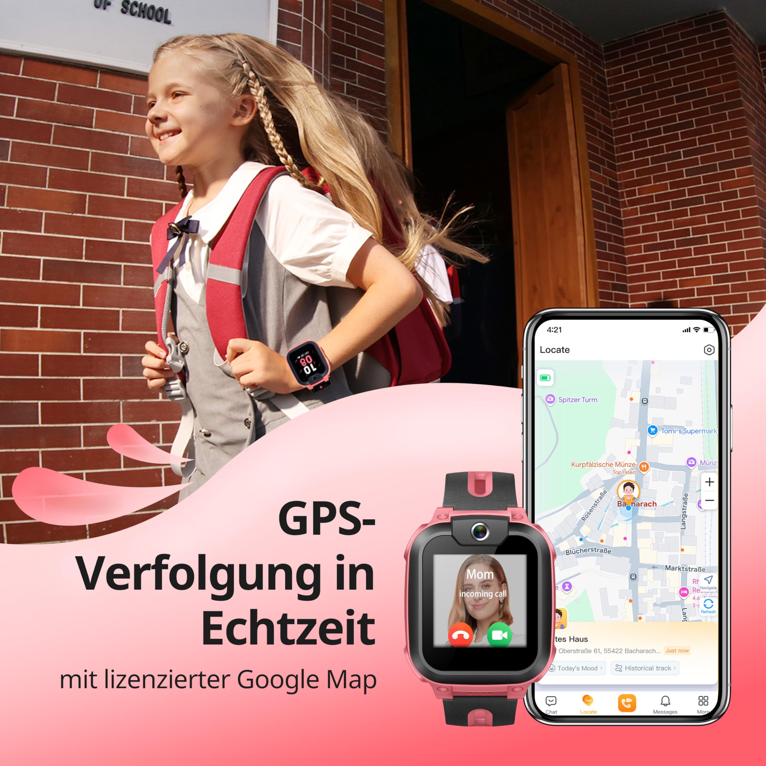 imoo Watch Phone Z1 Kids Smart Watch, 4G Kids Smartwatch Telefono con video e telefonata di lunga durata, orologio GPS per bambini con localizzazione in tempo reale & IPX8 resistenza all'acqua (rosa)