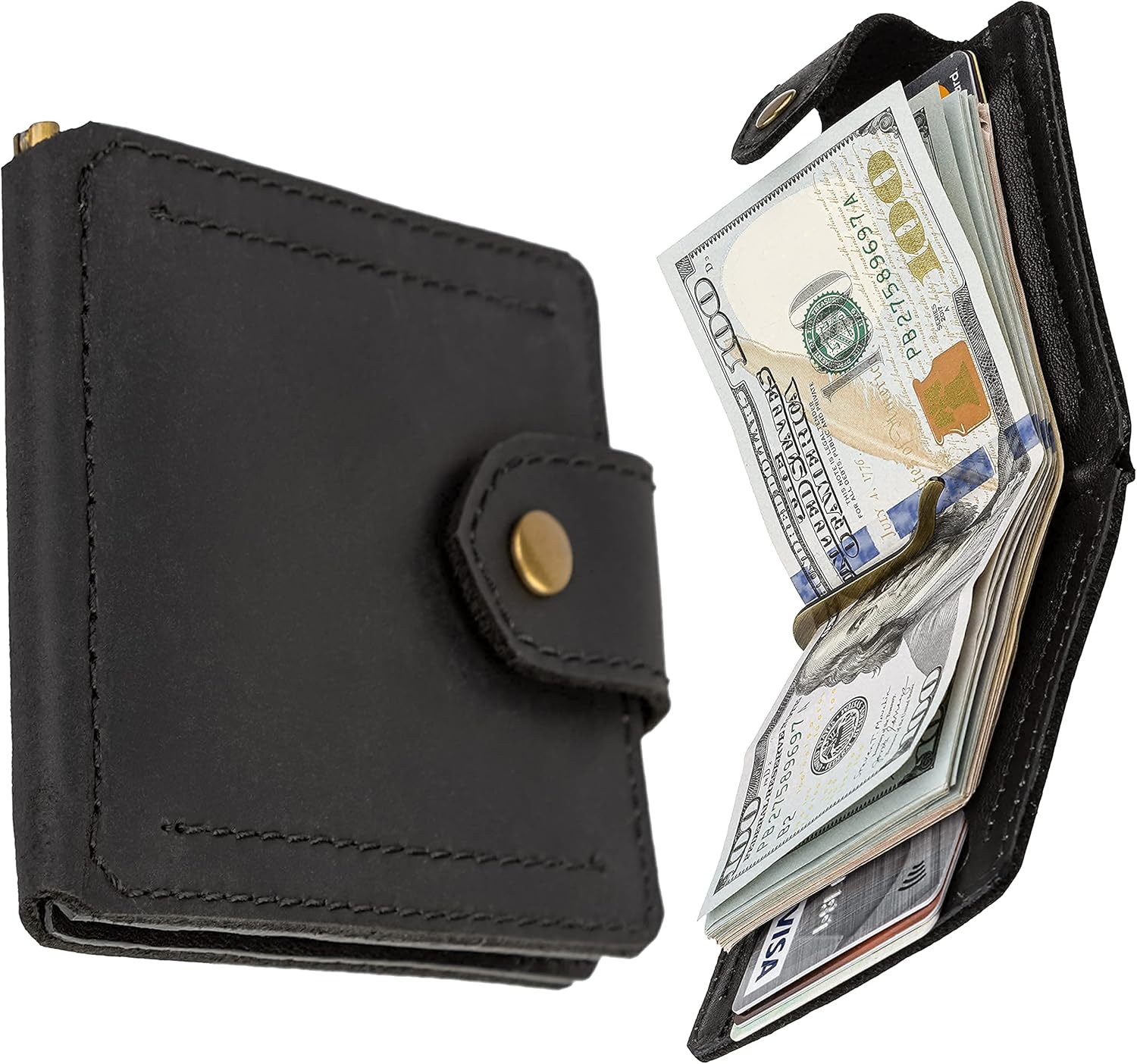 GE MARK Mens Leather Wallet with Money Clip - ID Window or Coin Pocket - Slim Bifold RFID Blocking - Genuine Thin Minimalist - Gift Idea (Black) - Image 3