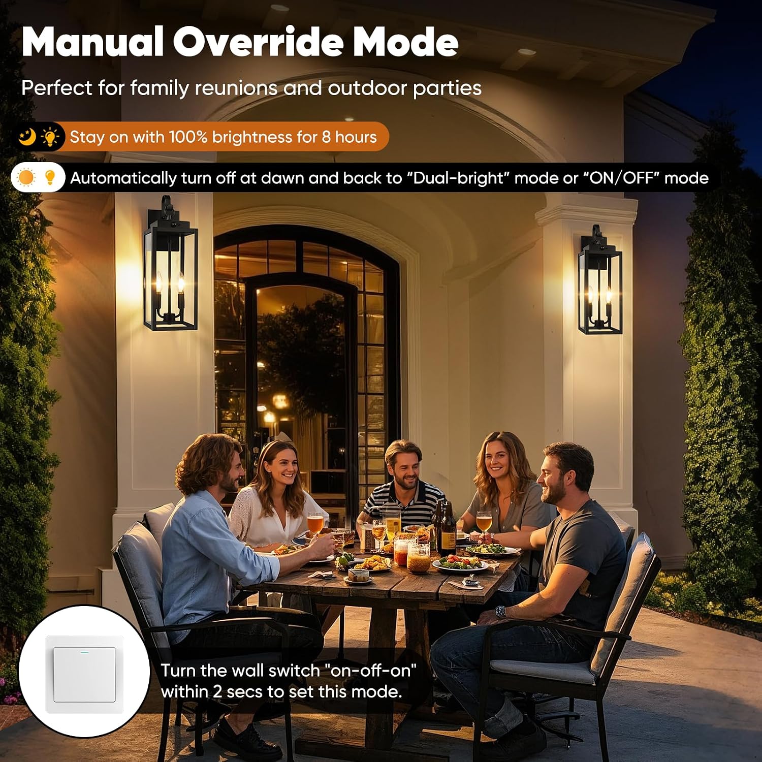 BesLowe 17.5” Upgraded Motion Sensor Outdoor Wall Lights, Dusk to Dawn Porch Lights Outdoor Wall Sconces, 3 Lighting Modes Exterior Lighting Fixtures with Hooks, Black Outside Lights for House, 2-Pack