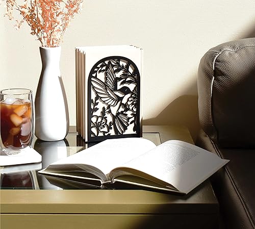 Miniatura 6 de CNK Sujetalibros de alta calidad  Tapones de libros de metal resistente para oficina en casa, soportes decorativos para estantes de libros (colibrí
