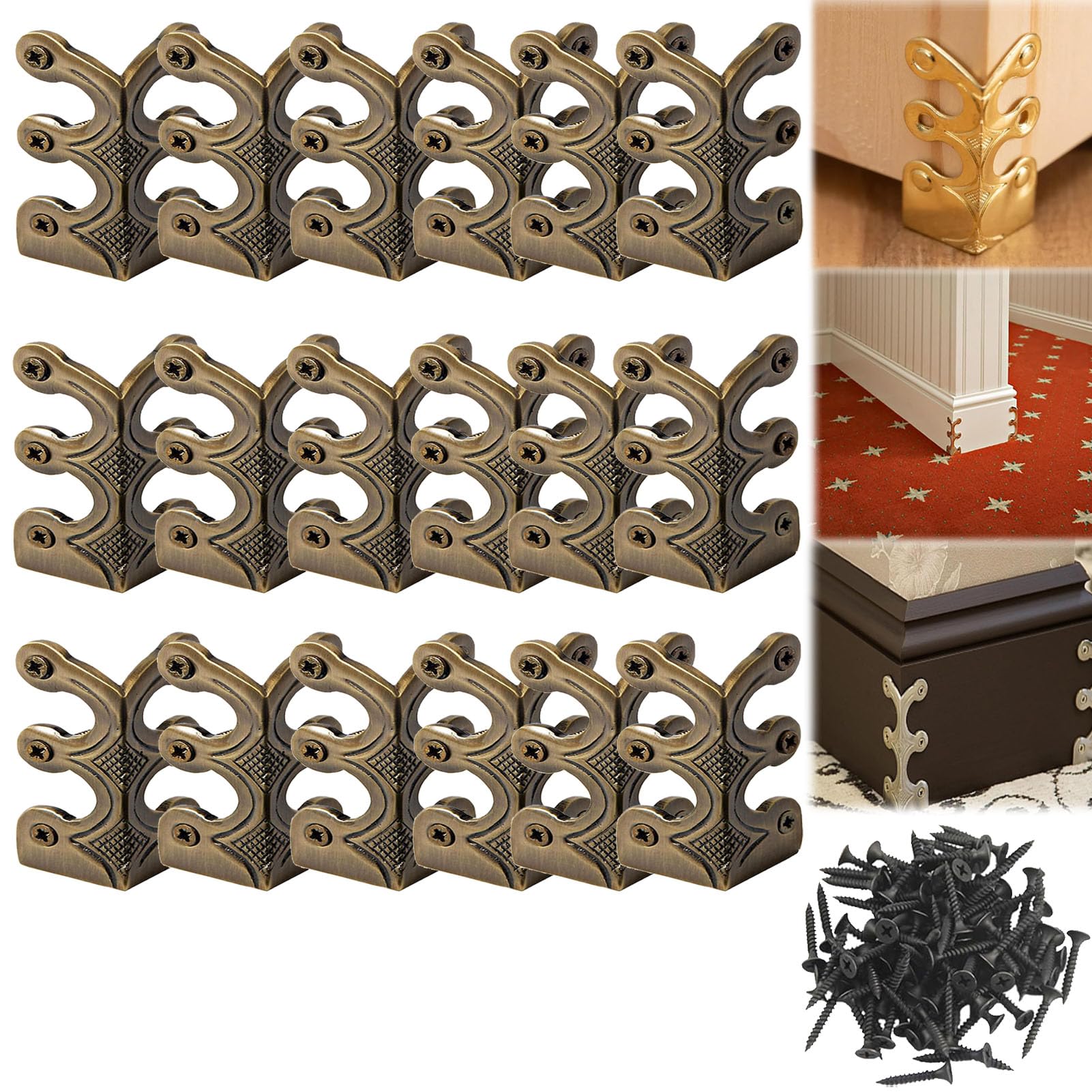 Skiffers Baseboard Corner Protectors, Solid Brass Skirting Board Corner Protectors, Brass Skiffers Corner Protectors, Gold Skiffers, Baseboard Skiffers Silver (18pcs,Bronze)
