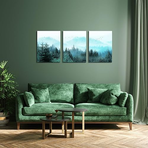 Miniatura 7 de Mofutinpo Lienzo decorativo para pared, bosque de niebla fresca, decoración de pared moderna de naturaleza para dormitorio, baño, sala de estar,