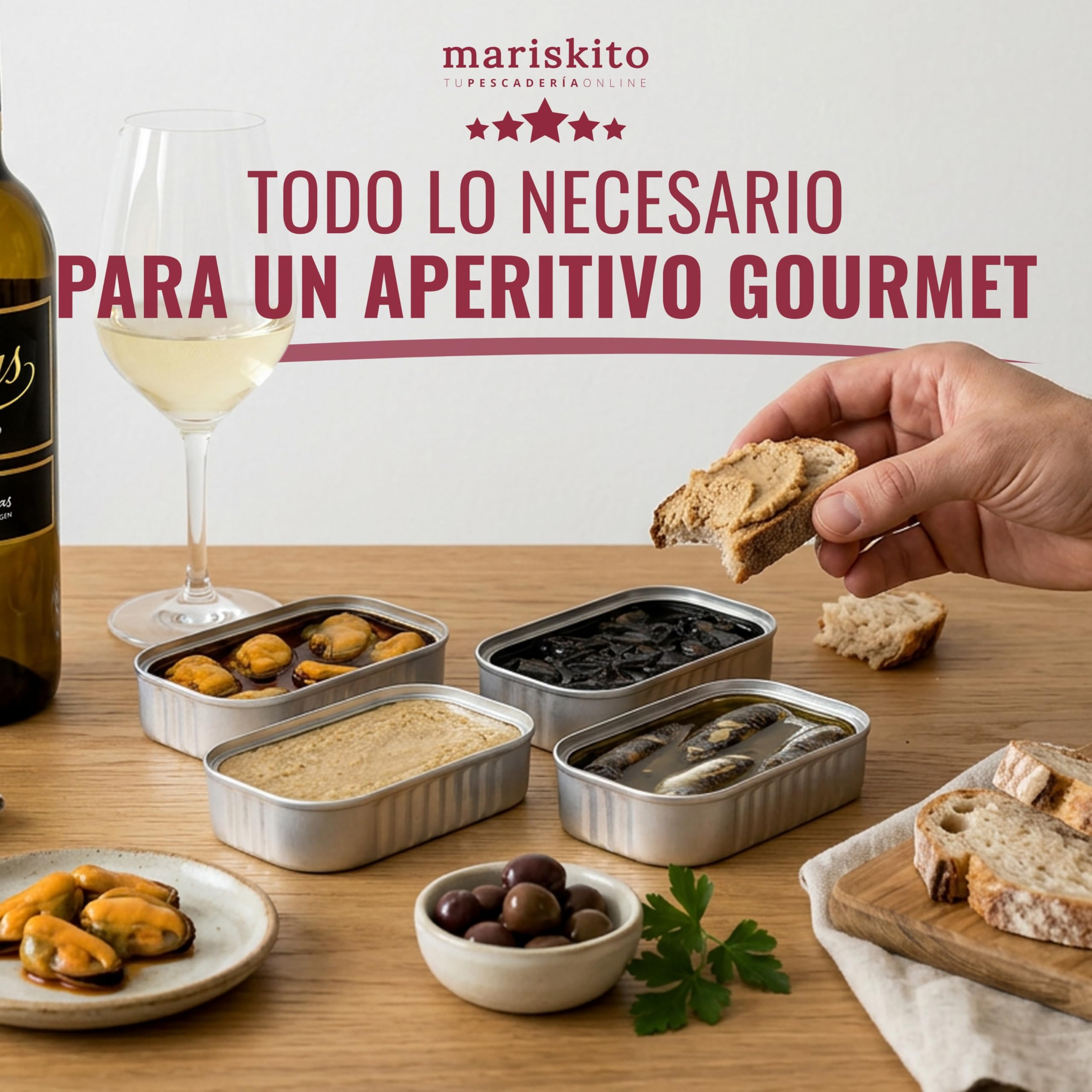 Caja Regalo Gourmet con Albariño Laxas y Conservas Gallegas – Mejillones, Sardinas, Pulpo en Tinta, Paté de Atún – Pack Aperitivo Navidad