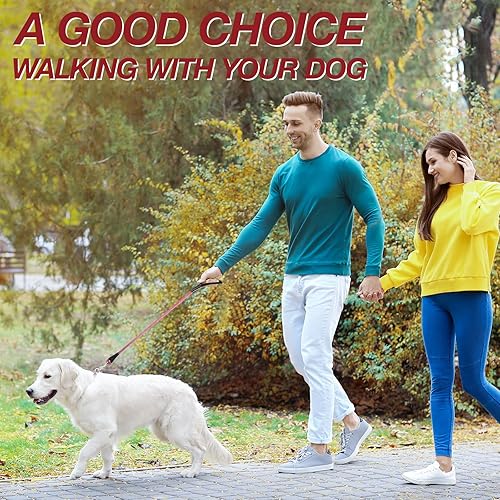 Miniatura 7 de Correa morada de 4 pies para perros grandes, caminata nocturna, reflectante, resistente a las masticaciones, correa de nailon con mango acolchado y