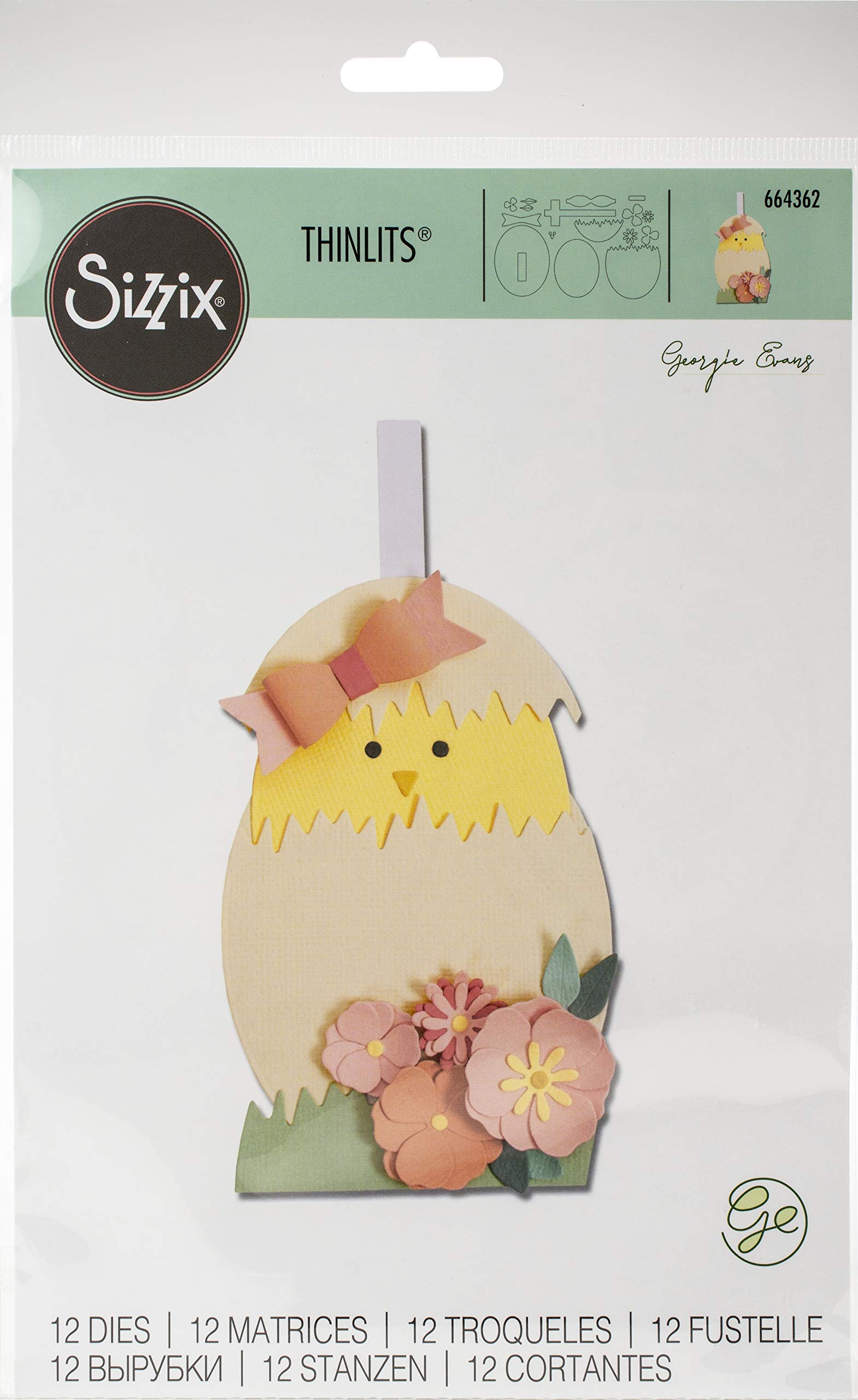 SizzixThinlits Die Set 12 Pack Hatching Egg by Georgie Evans, Multicolor
