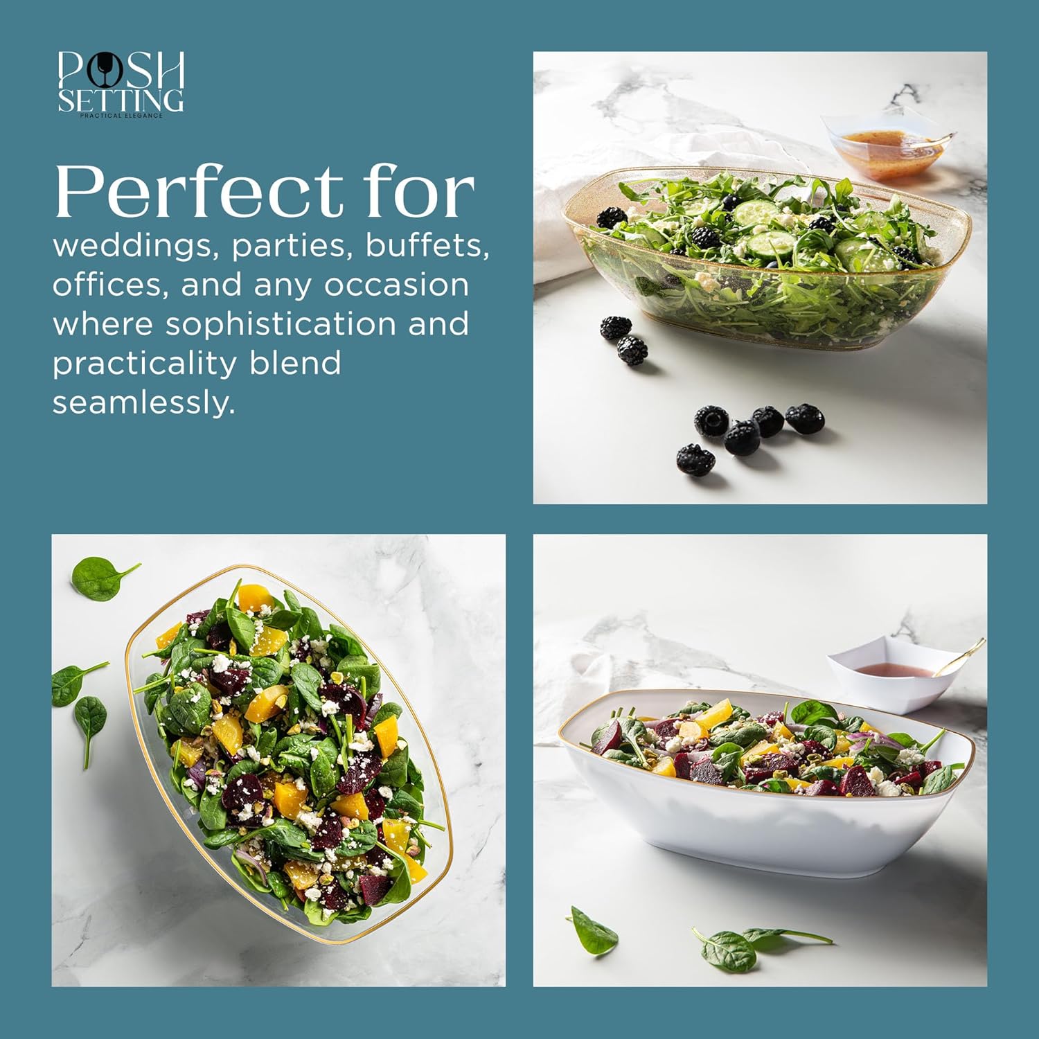 Posh Setting White Plastic Serving Bowls - Oval, 72 Ounce, 4 Pack - Image 5