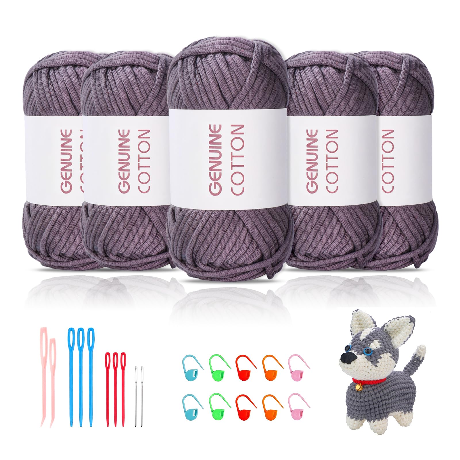 Maxee 5X50g Dickes Garn Baumwolle zum Häkeln, Chunky Häkelgarn für Anfänger, Kein Geteiltes Häkeln Amigurumi Wolle, Klobiges Baumwollgarn Einfaches Strickgarn zum Häkeln Stricke
