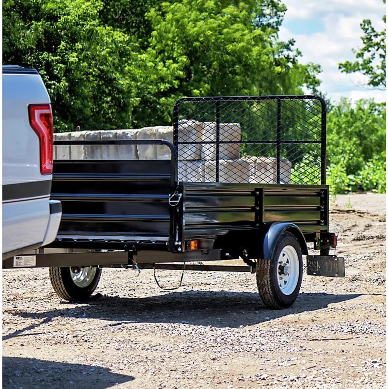 4.5 x 7.5 Drive-Up Gate Utility Trailer 1,639 lb Load Capacity, 7.5 ft Deck Length, 4.5 ft Deck Width Heavy-Duty Steel Frame with Fold-Down Ramp Gate