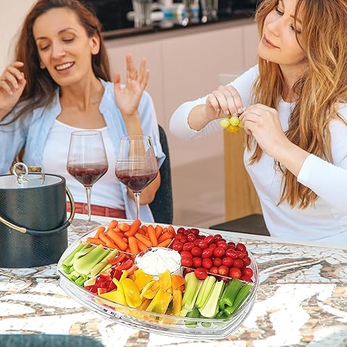 Miniatura 8 de Bandeja de servir enfriada con hielo extragrande con tapa, plato de frutas transparente con 4 compartimentos, plato de cóctel de camarones, cuenco