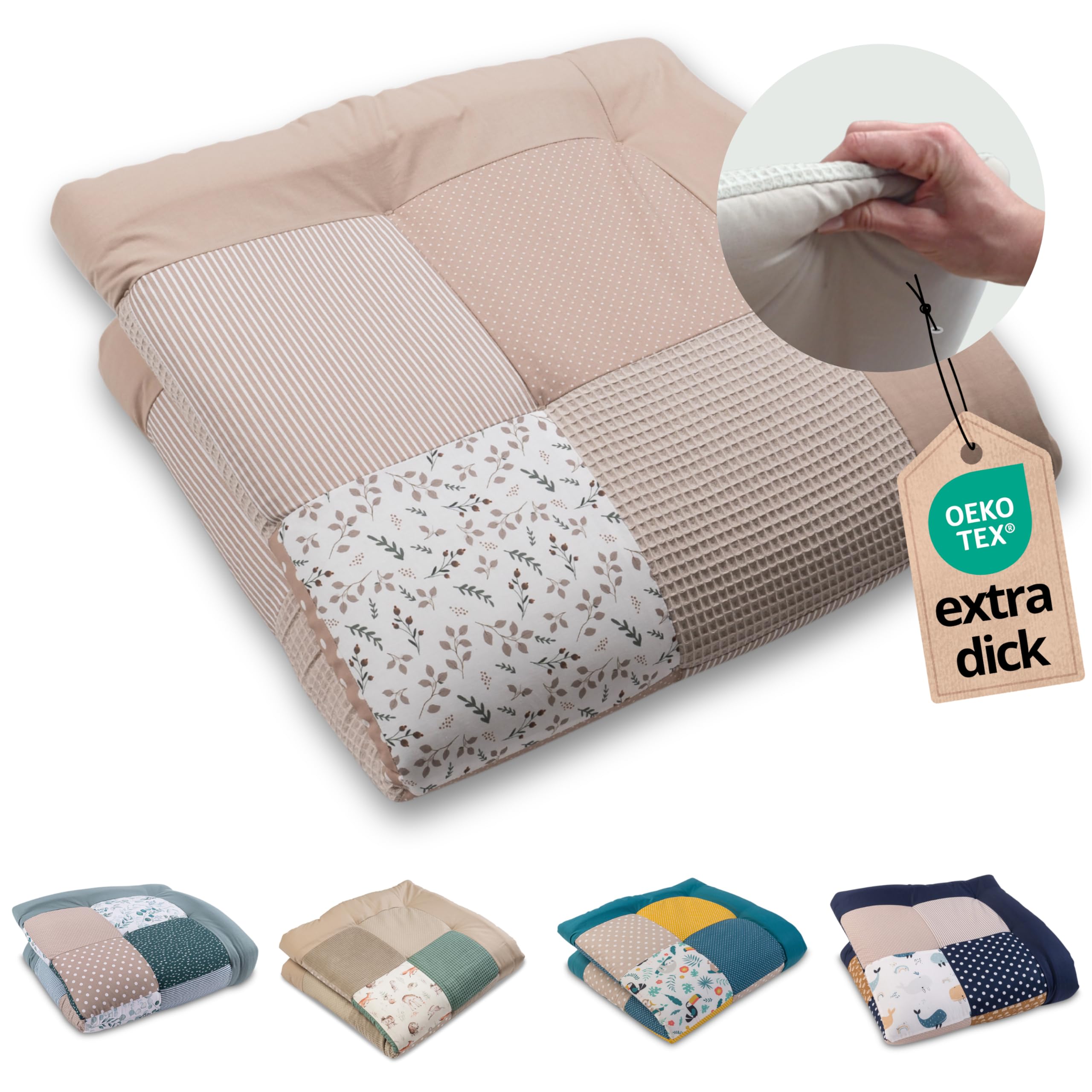 ULLENBOOM Krabbeldecke für Baby 100x100 cm – gepolstert, OEKO-TEX, Made in EU, Sandblume