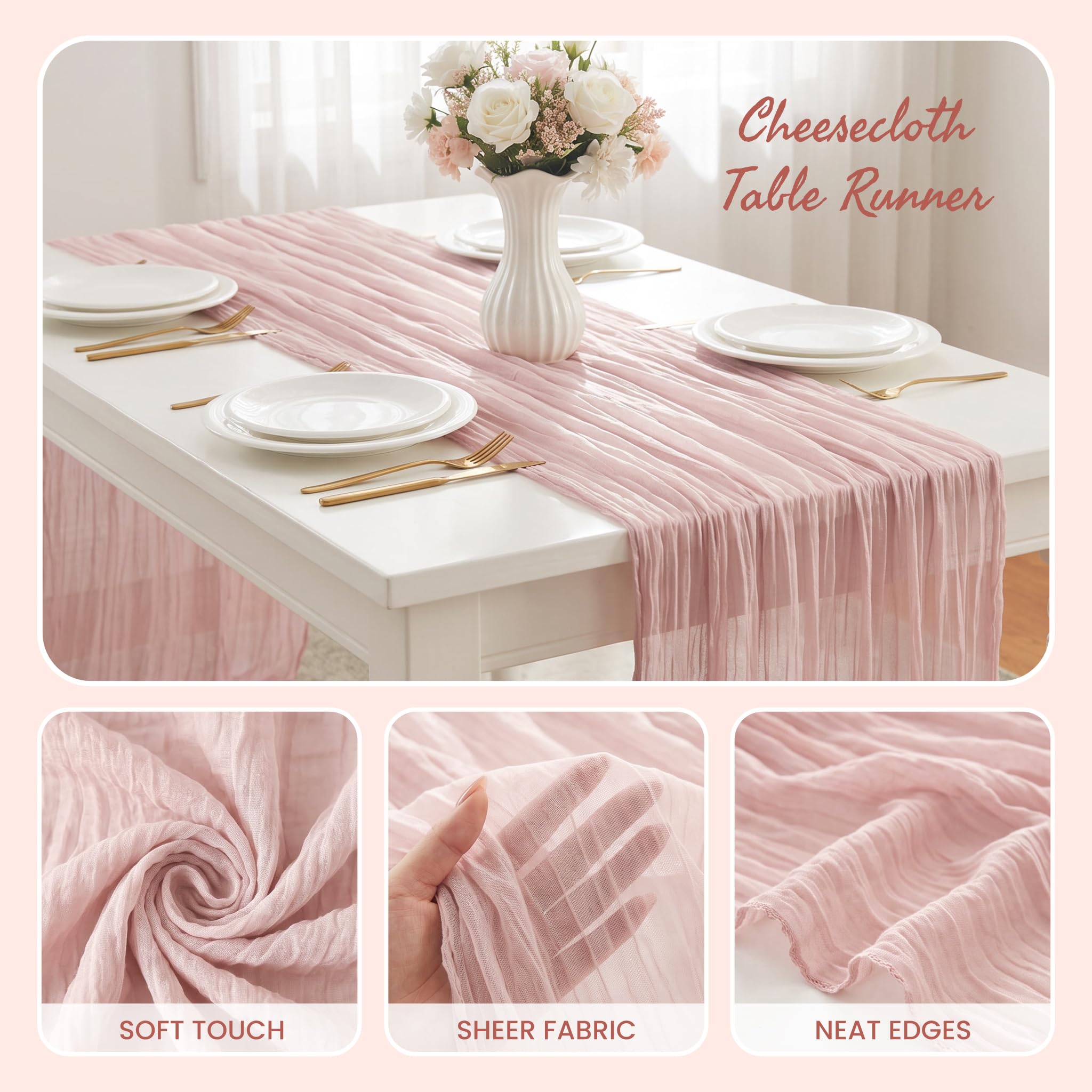 Pink Cheesecloth Table Runners - Fall Party Decor -5
