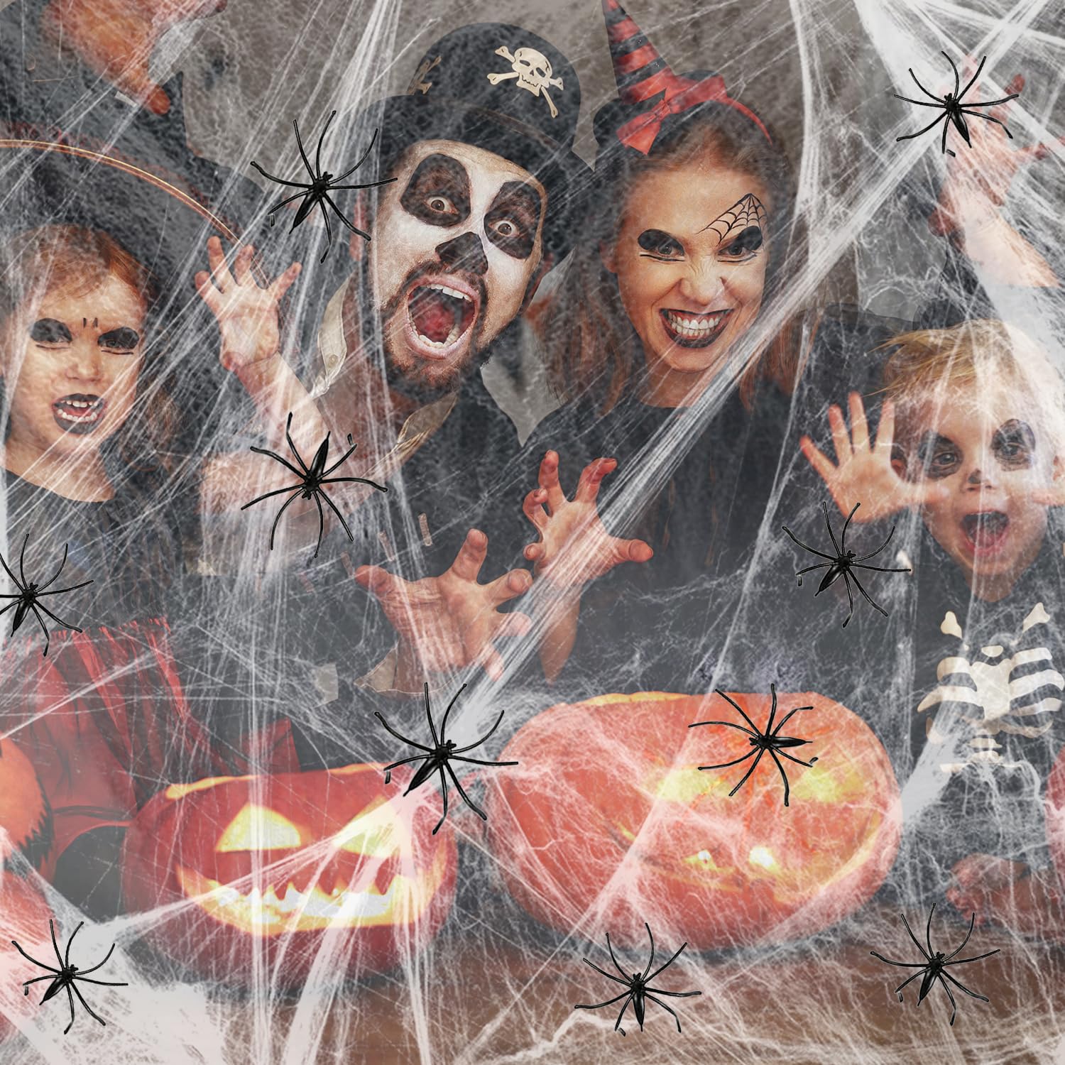 JAADU Halloweenowa pajęczyna 200g rozciągliwe pajęczyny i 50 sztucznych pająków, dekoracja na Halloween, dekoracja do nawiedzonego domu, straszna scena, upiorna atmosfera na Twoją imprezę