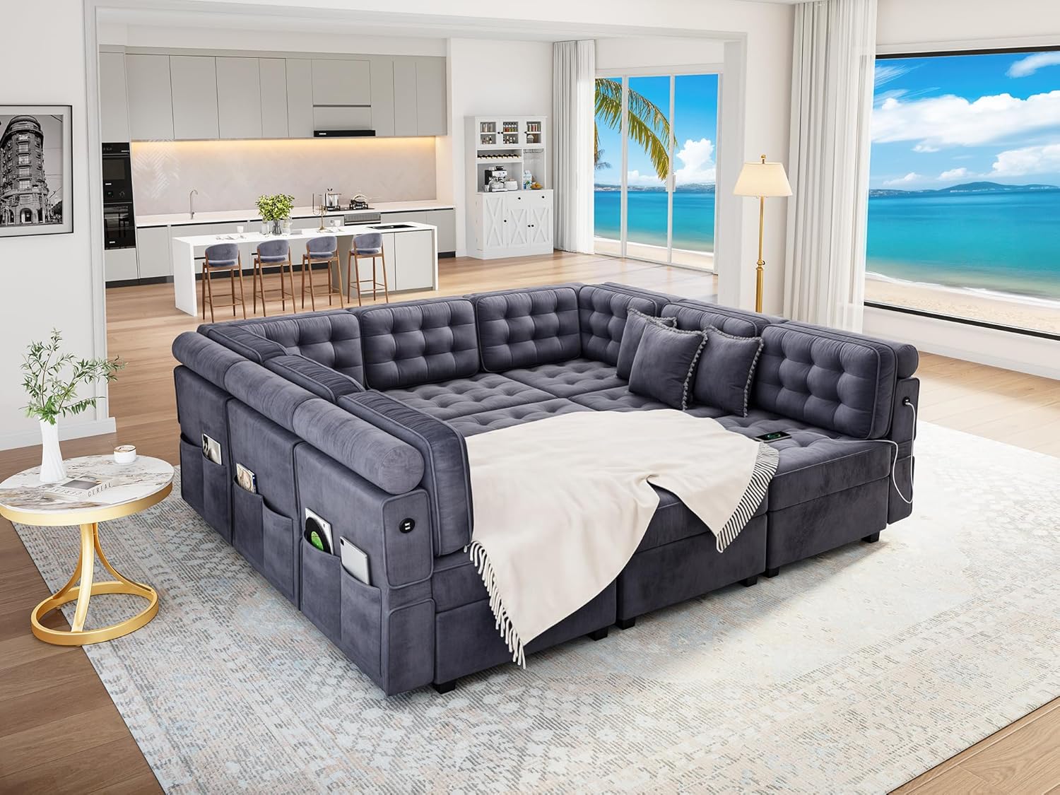 YITAHOME Modular Sectional Sofa, Versatile U-Shaped Couch with Ample Storage, Memory Foam, 9-Seat Convertible Sofa with Adjustable Armrests & USB Port, Fit for Living Room, Blue-gray2