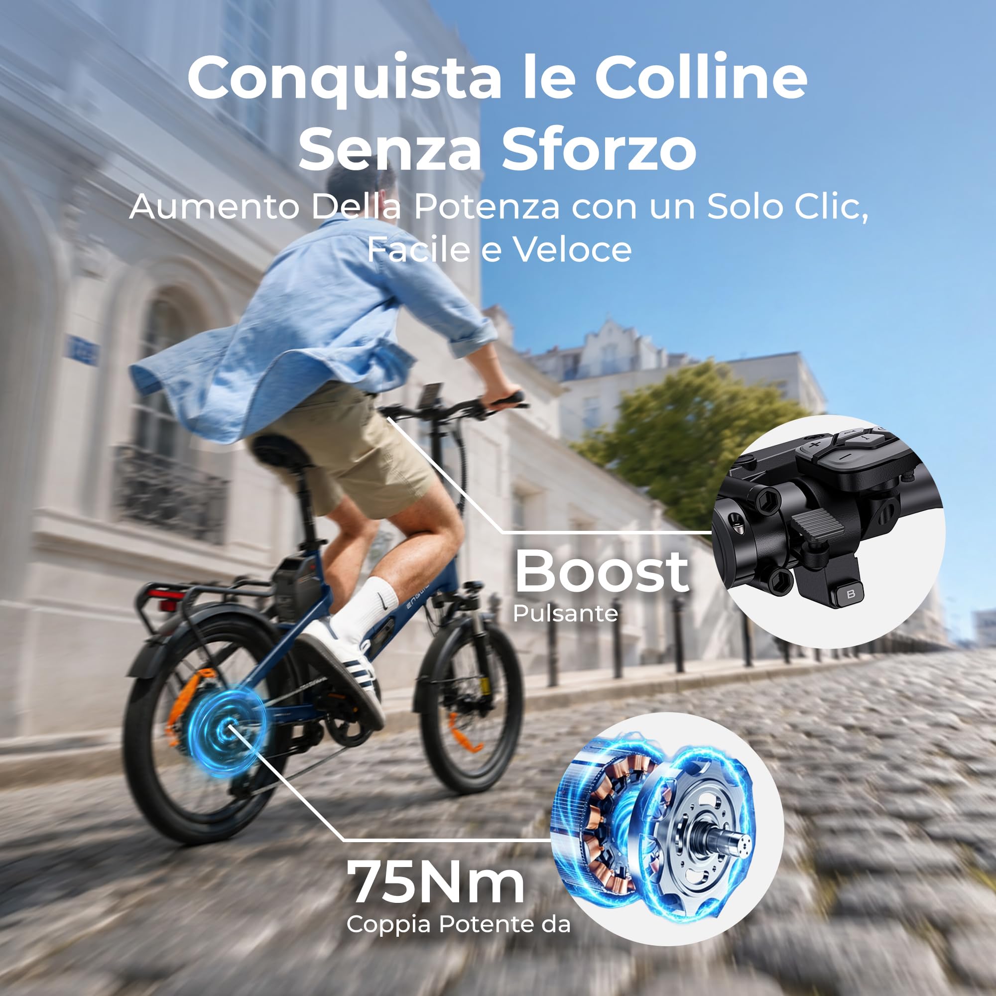 ENGWE O20 Bici Elettrica Pieghevole E-bike Compatta | Motore da 250 W, Batteria rimovibile da 48 V e 15 Ah,Autonomia 80–140 km, Connettività tramite App,Spostamenti Urbani