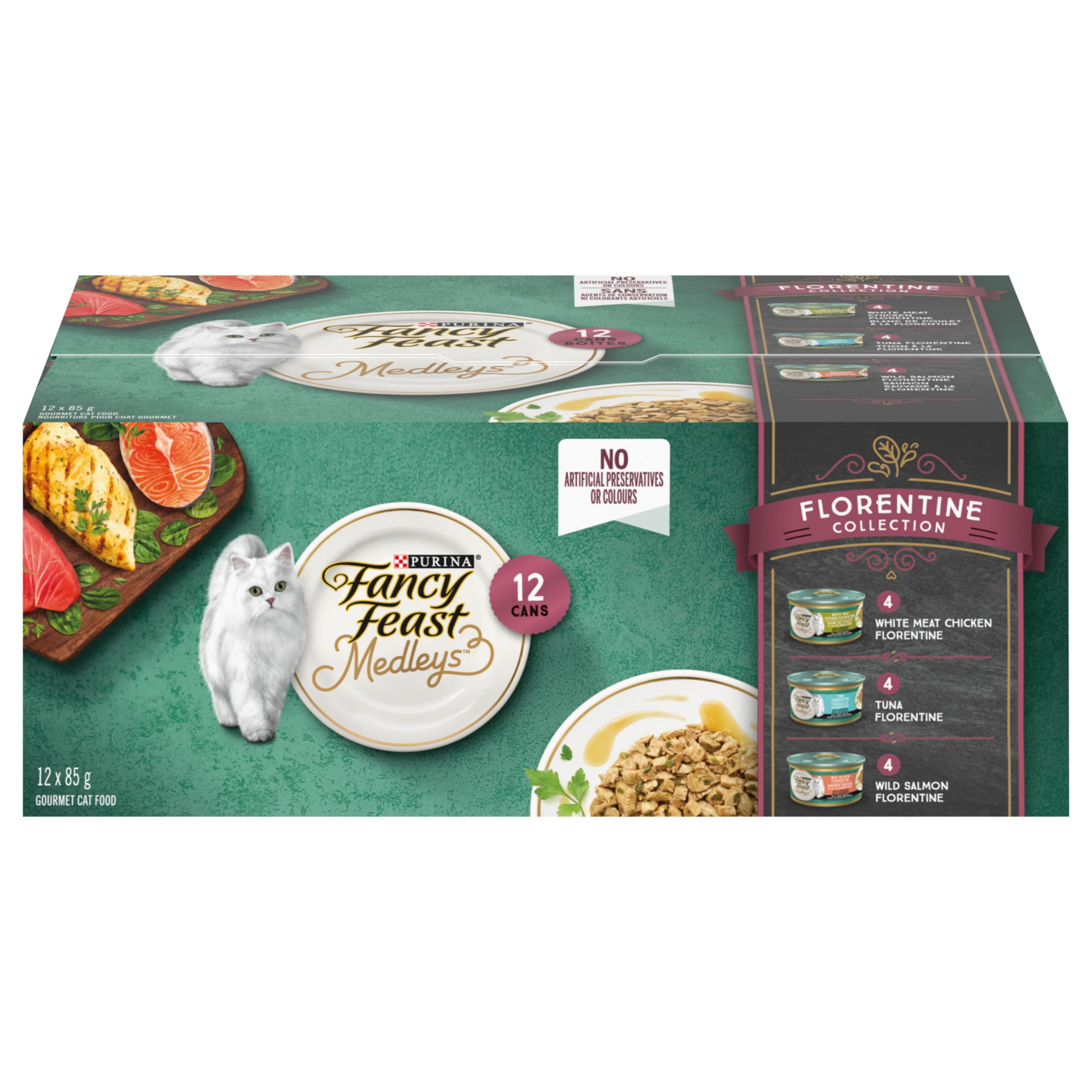 Fancy Feast Medleys Wet Cat Food, Florentine Collection Variety Pack 3 Flavours - 85 g Can (12 Pack) image 3