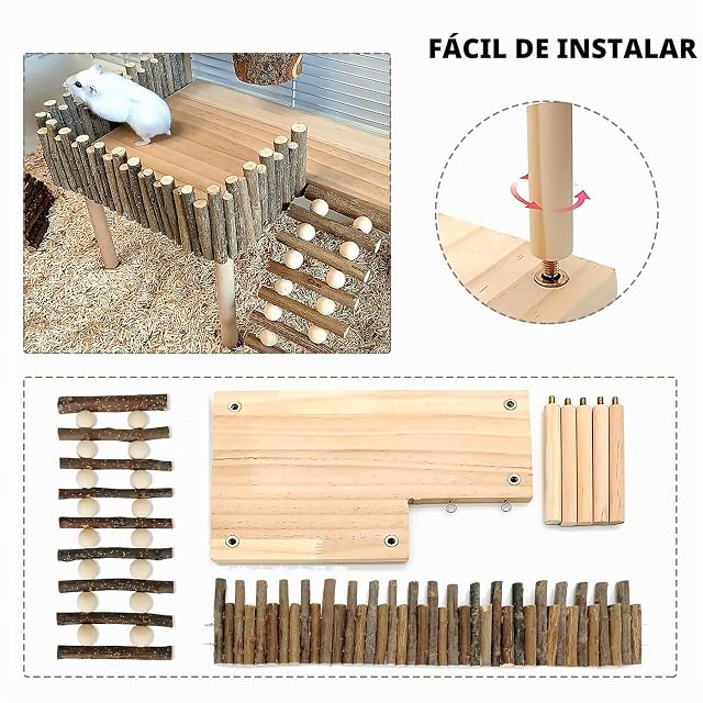 Foto 6 de 7 de BORDEAG Plataforma de Escalada para Hámster con Escalera de Madera, Valla y Área de Juego