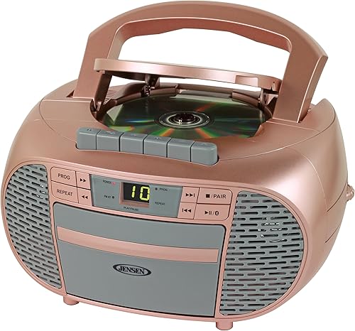 Miniatura 2 de JENSEN CD-550BT-RG Grabadora de casete de CD Bluetooth estéreo portátil con radio AMFM - Reproductor de radio compacto habilitado para Bluetooth con
