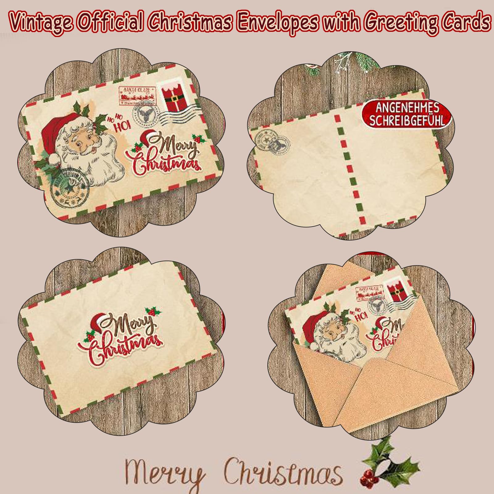 Lot De 12 Cartes De Noël Avec Enveloppes – Papier Kraft Vintage – 20x15 Cm Dépliée – Autocollants Inclus - 8