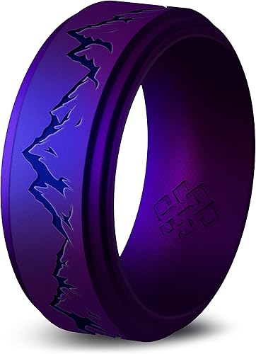 Knot Theory Anillo de silicona para hombre, grabado de montaña, ondas, bosque, ancho de banda de 0.315 pulgadas, transpirable, ajuste cómodo