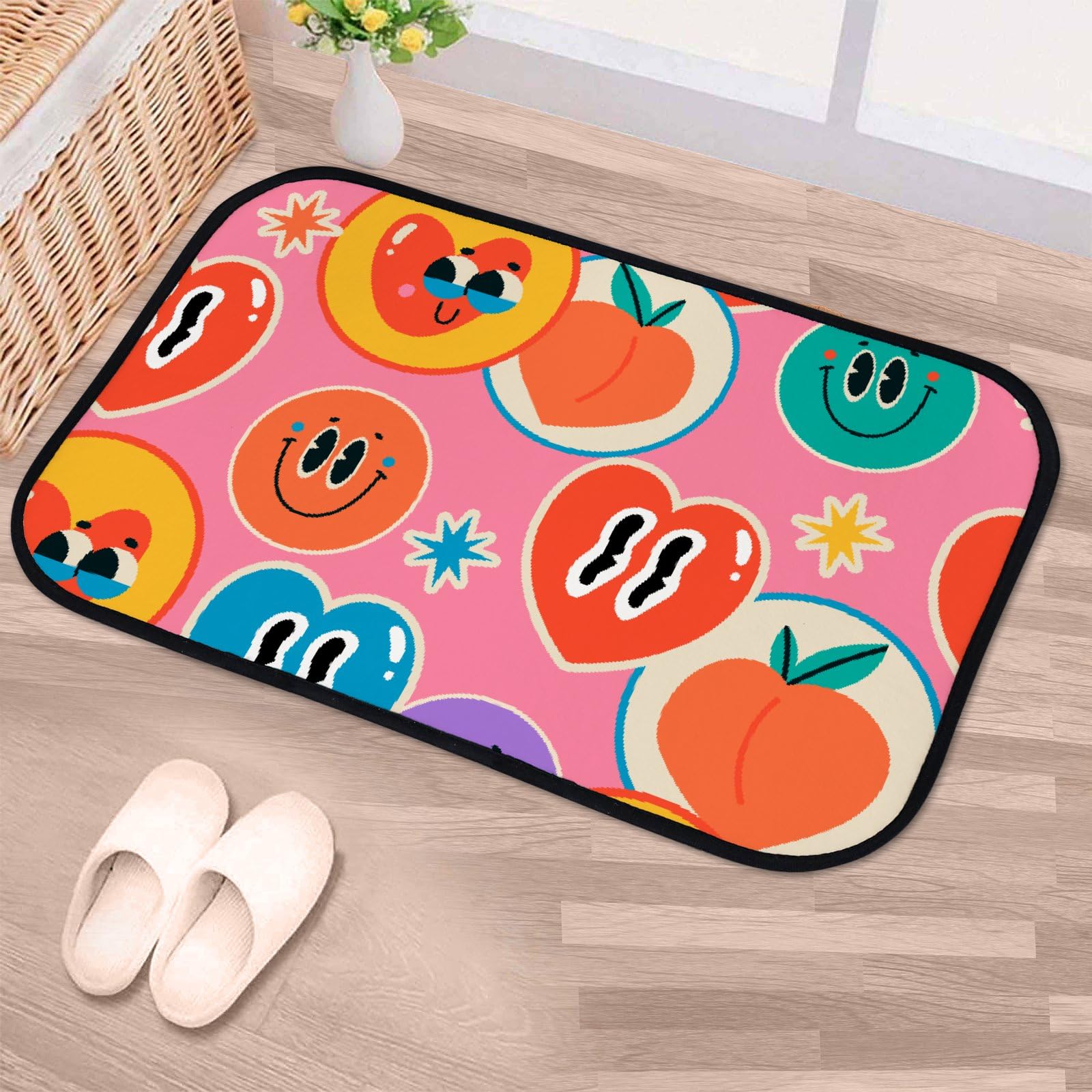 Nuansexi Bathroom Rugs Funny Cute Hearts Cartoon Style Floor Mats Non Slip Bathmat Doormat Tub Mat Coral Velvet Absorbent Entrance Carpet Mats Machine Washable Bedroom Decor