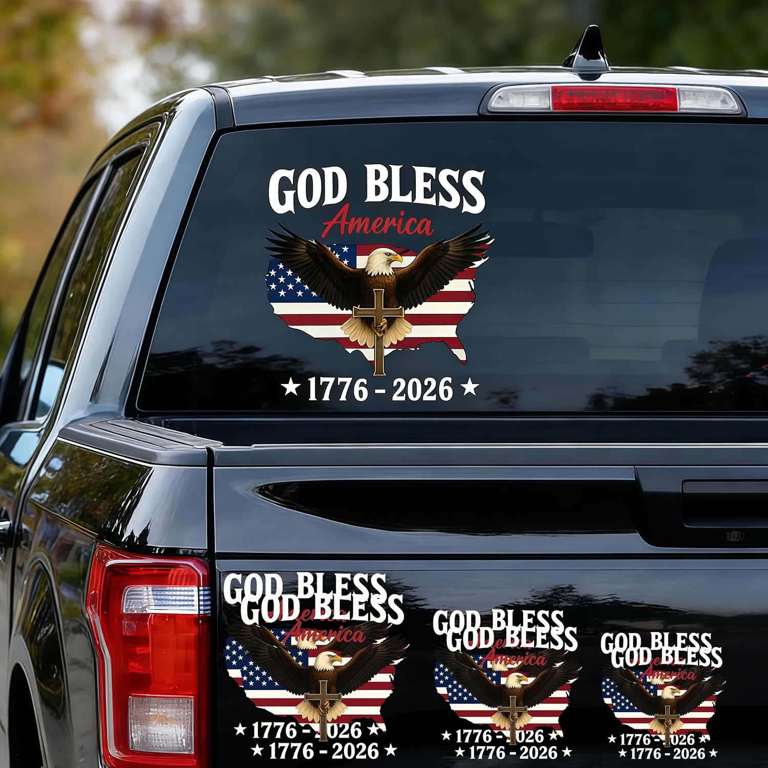 6Pcs 250th Anniversary of U.S. Independence Patriotic Stickers,1776-2026 American Patriotic Sticker,God Bless America Patriotic Decals with Eagle & Cross,2 of Each Size (12in, 8in, 6in),Car, Windows