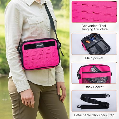 Miniatura 6 de Goture Mochila de pesca, mochila 900D resistente al agua con soportes para caña, bolsa de aparejos de pesca de gran tamaño de 58 L con bolsa cruzada