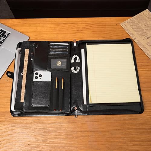 Miniatura 6 de Portafolio de cuero vegano, tamaño legal de 8.5 x 14 pulgadas, soporte para bloc de notas de negocios para hombres y mujeres, organizador de