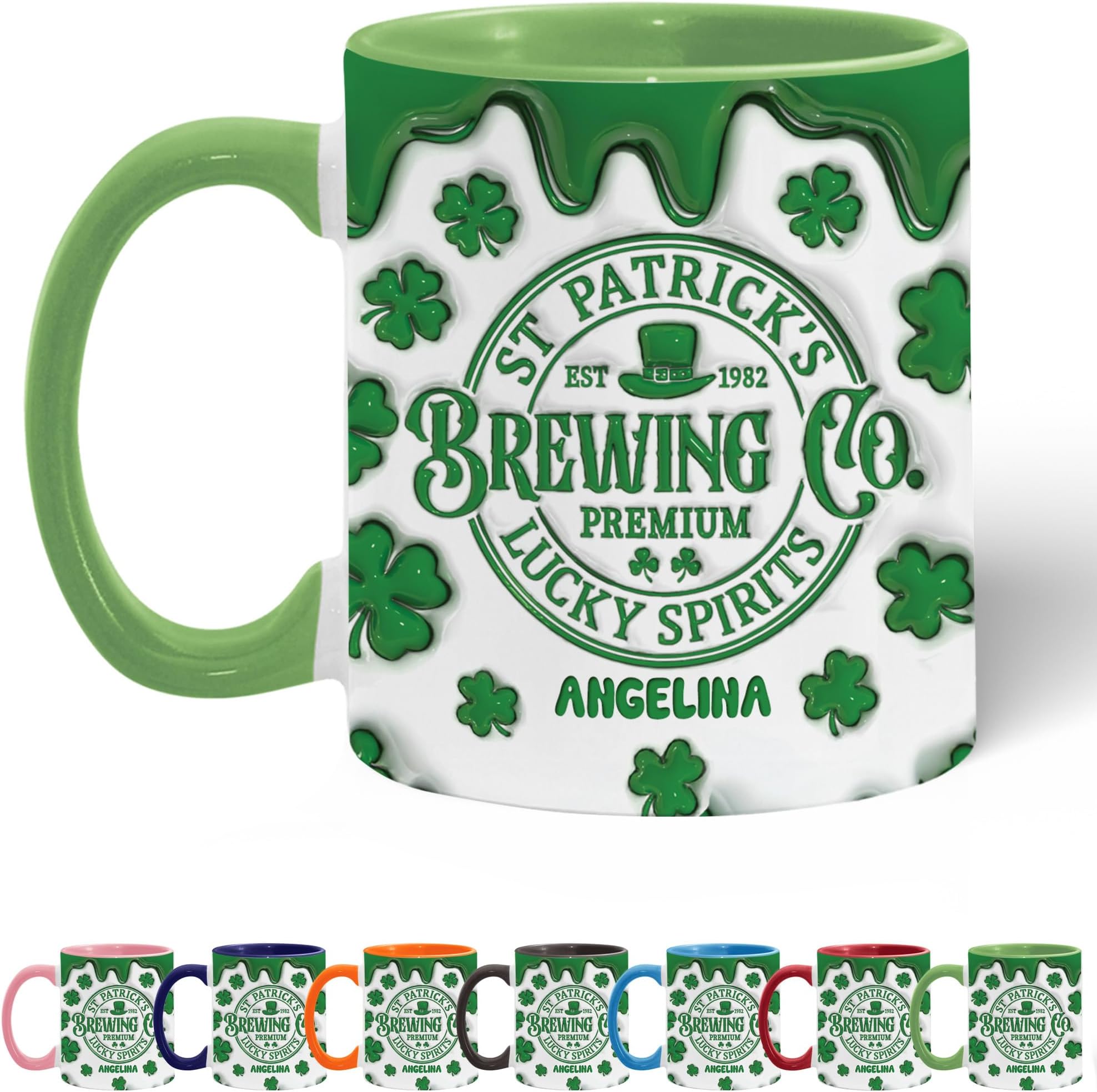 Custom St Patricks Day Coffee Mugs - Personalized Ceramic Irish Coffee Cups with Name & Text - Ceramic Shamrock Mug Gift for Women, Men - Taza Personalizada - Perfect Cup Gift in Sizes 11oz & 15oz