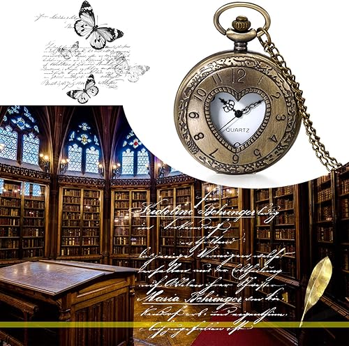 Miniatura 3 de JewelryWe - Reloj de bolsillo para hombre, diseño de árbol de la vida, estilo retro, de cuarzo, números árabes, colgante para el día del padre